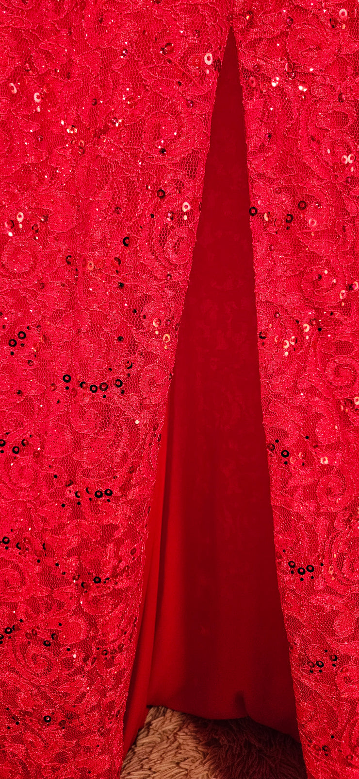 RED LACE LONG EVENING GOWN