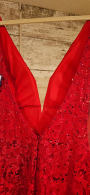 RED LACE LONG EVENING GOWN