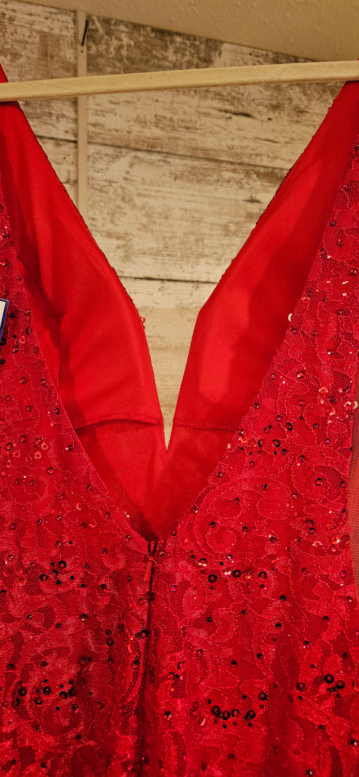 RED LACE LONG EVENING GOWN