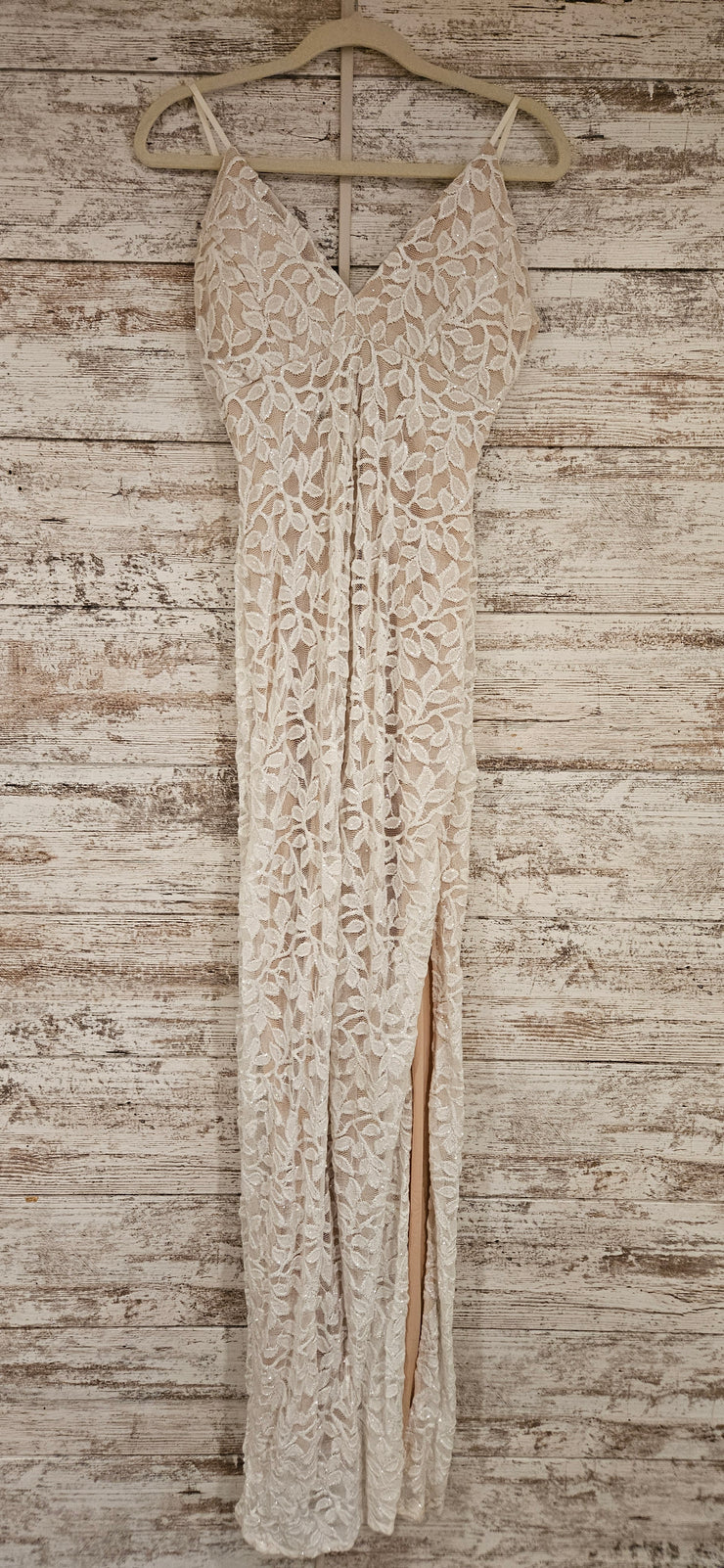 WHITE/NUDE SPARKLY LONG DRESS