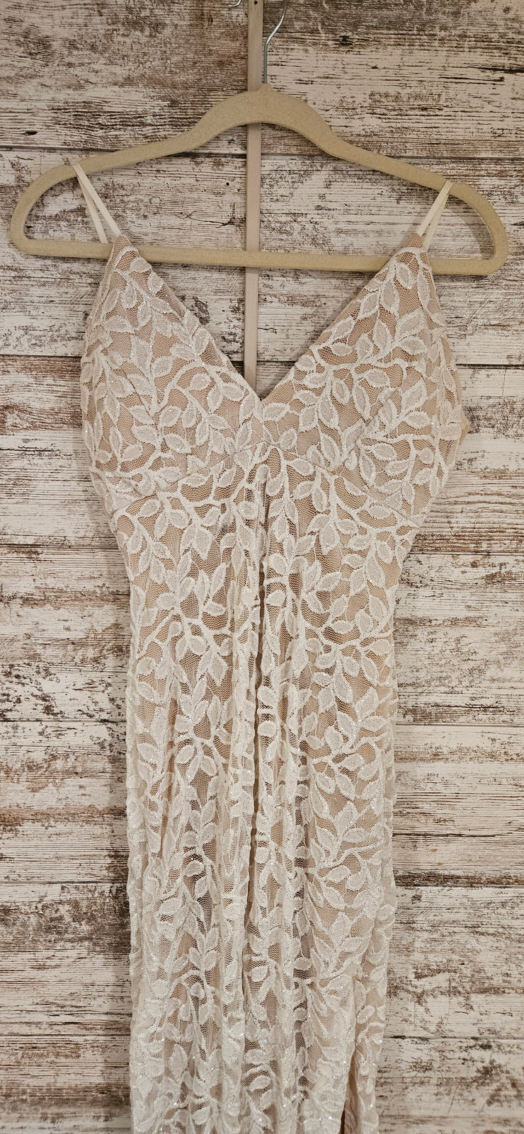 WHITE/NUDE SPARKLY LONG DRESS