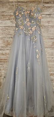 GRAY/FLORAL A LINE GOWN