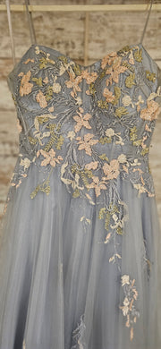 GRAY/FLORAL A LINE GOWN