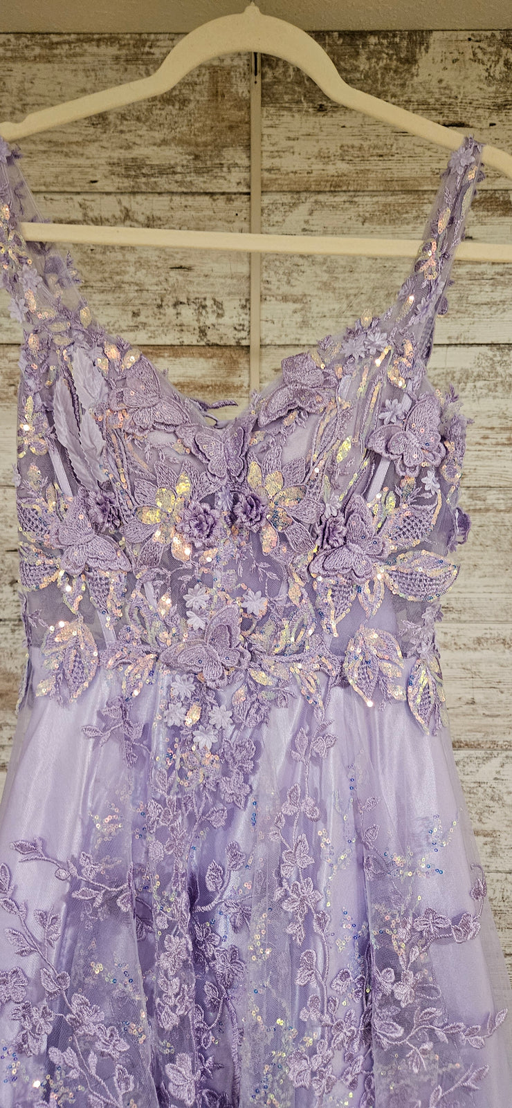 LAVENDER SPARKLY A LINE GOWN