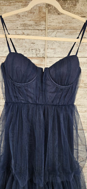 NAVY TIERED A LINE GOWN