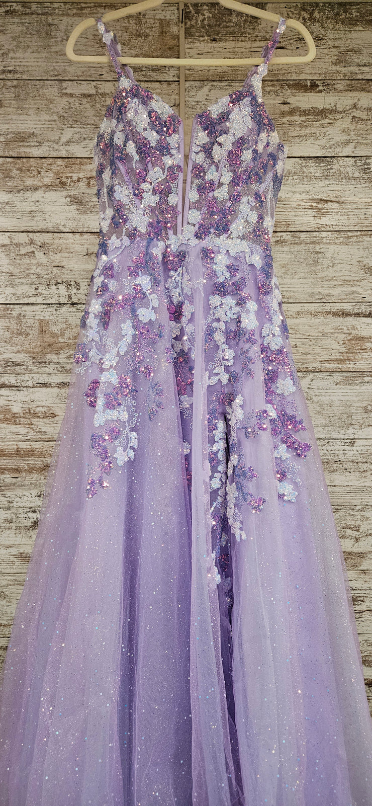 LAVENDER SPARKLY A LINE GOWN