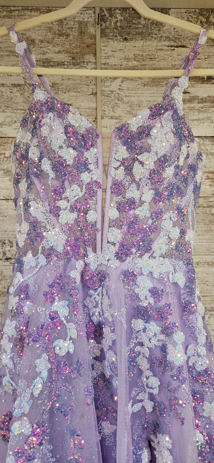 LAVENDER SPARKLY A LINE GOWN