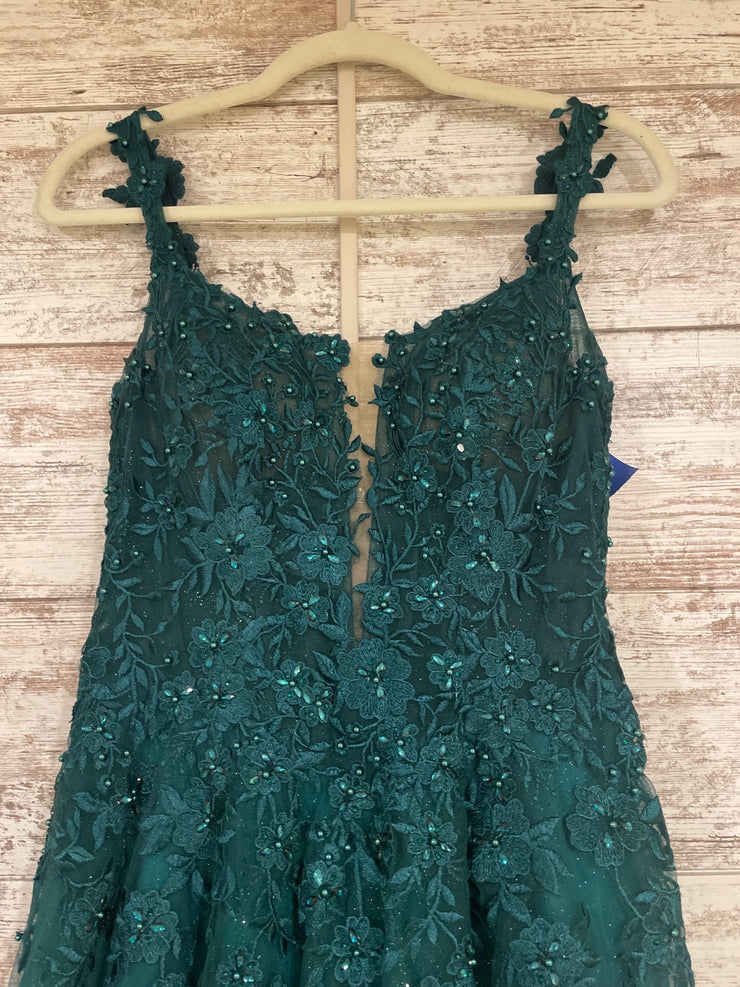 GREEN/FLORAL A LINE GOWN