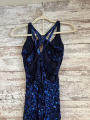 NAVY SEQUIN LONG EVENING GOWN