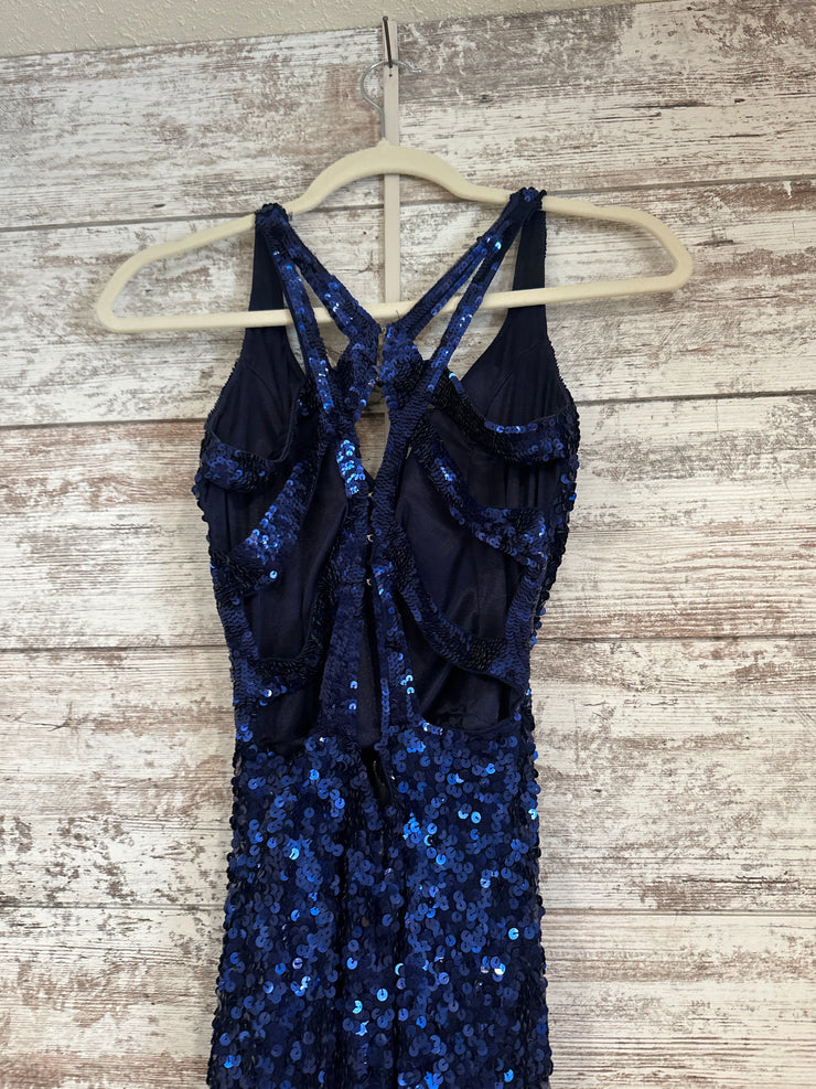 NAVY SEQUIN LONG EVENING GOWN