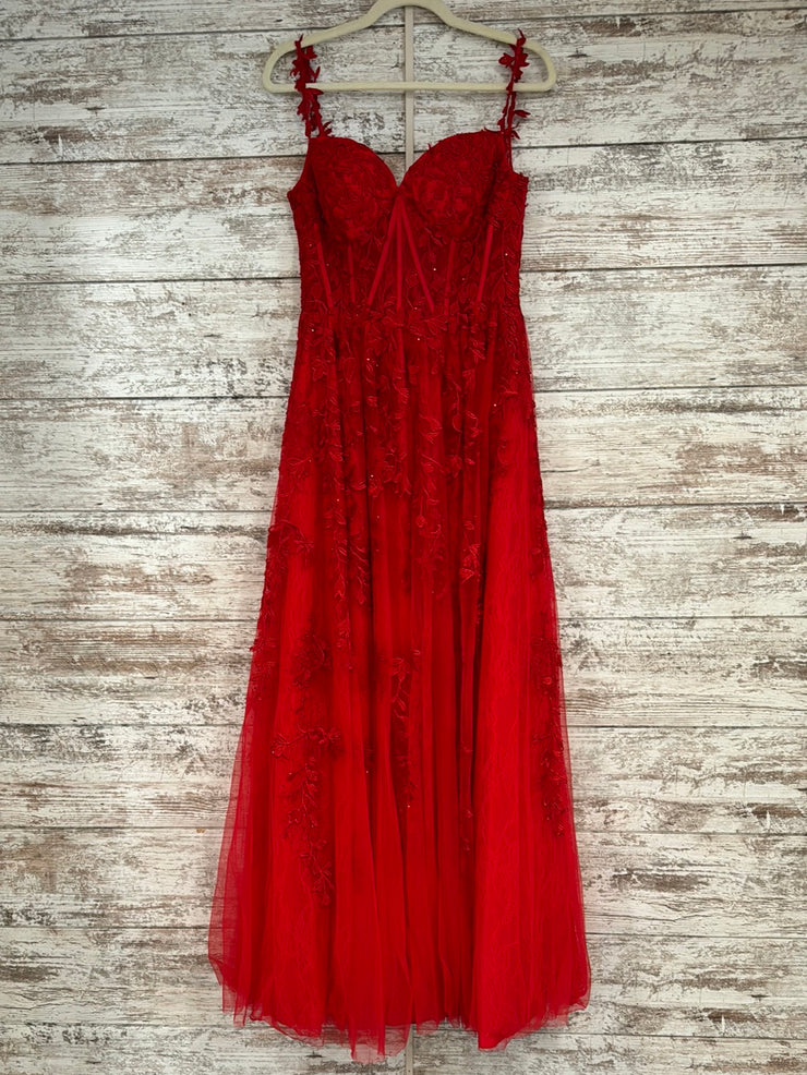 RED/FLORAL A LINE GOWN