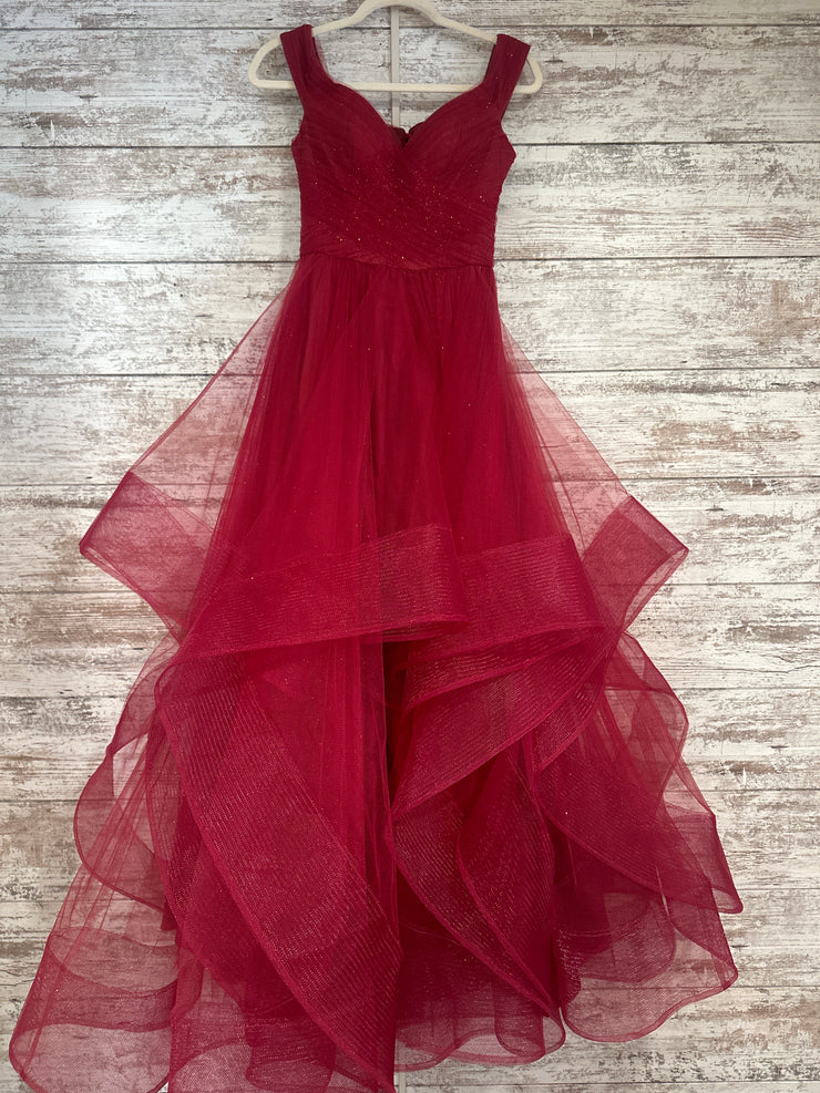 BURGUNDY RUFFLED PRINCESS GOWN