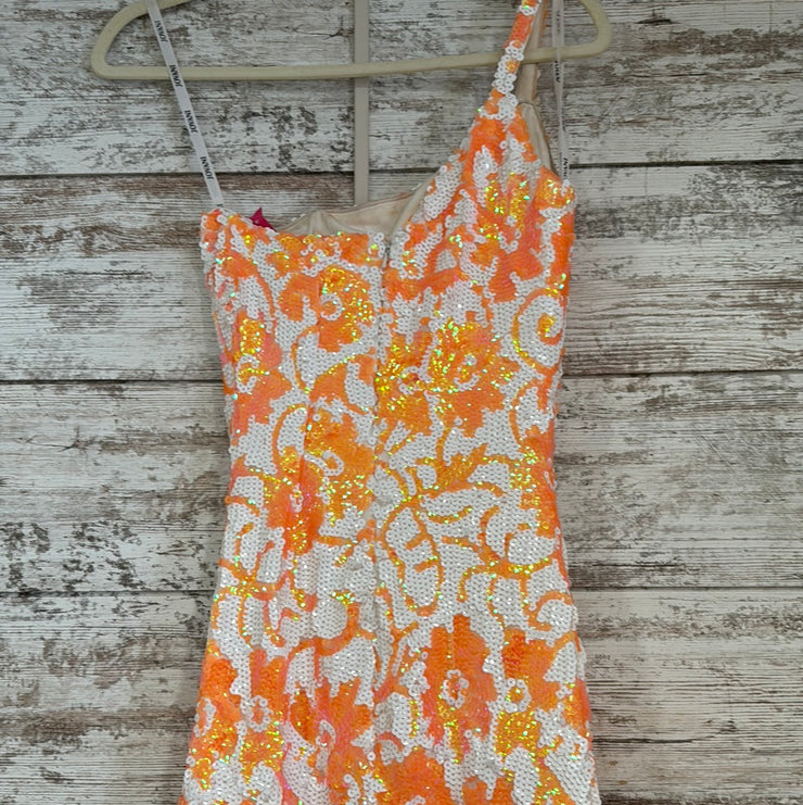 ORANGE/WHITE SEQUIN LONG DRESS
