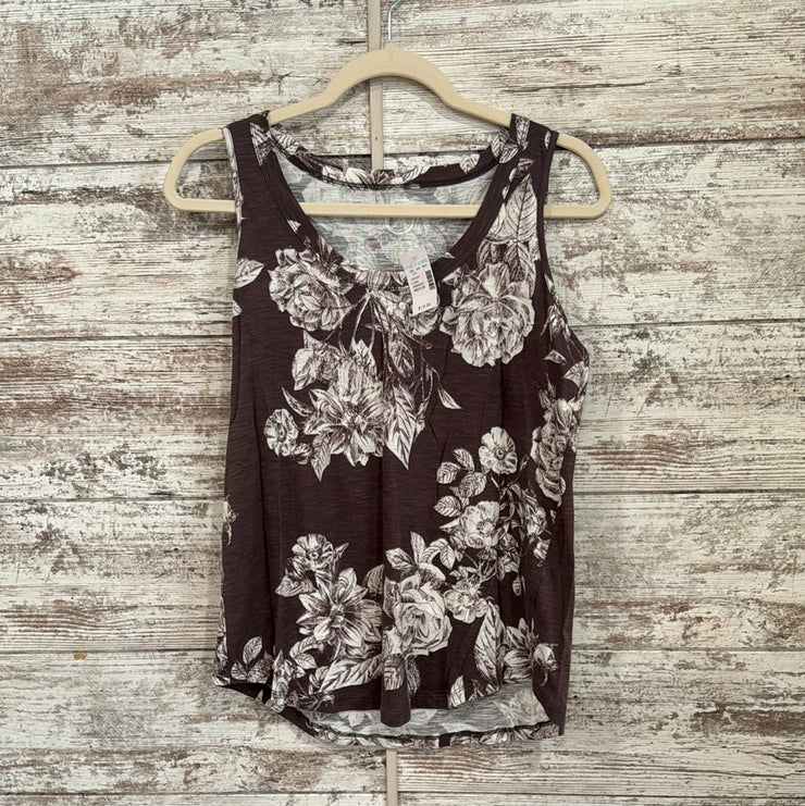 TAN/FLORAL SLEEVELESS TOP-NEW