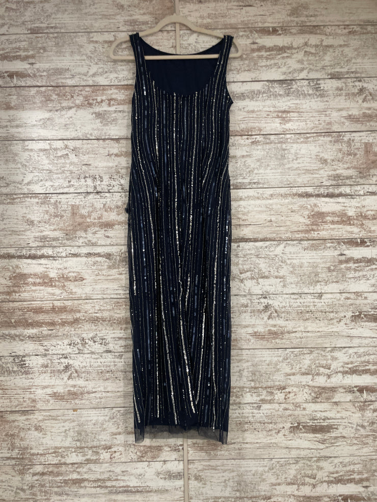 NAVY/SILVER BEADED LONG DRESS