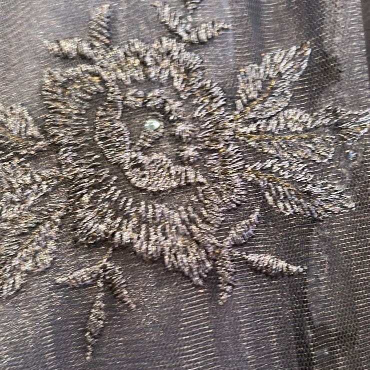 NAVY/FLORAL A LINE GOWN