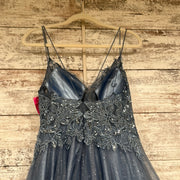 BLUE SPARKLY A LINE GOWN