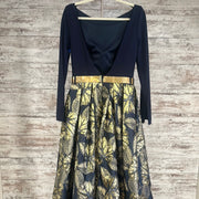 NAVY/GOLD FLORAL A LINE GOWN
