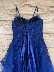 ROYAL BLUE/FLORAL A LINE GOWN