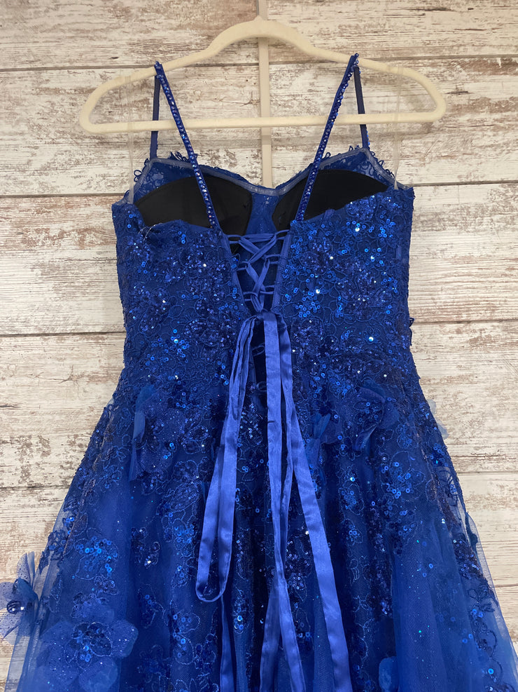 ROYAL BLUE/FLORAL A LINE GOWN
