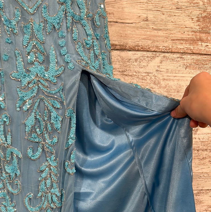 BLUE FULL BEADED LONG DRESS
