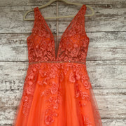 CORAL/FLORAL A LINE GOWN