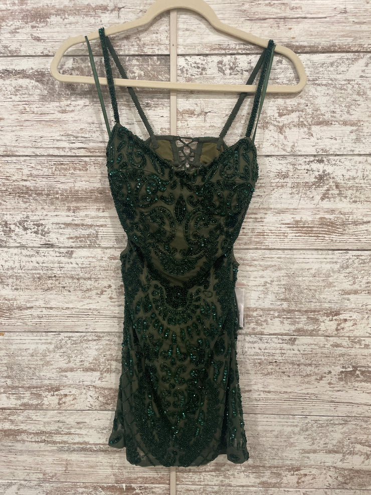 GREEN BEADED SHORT DRESS (NEW)