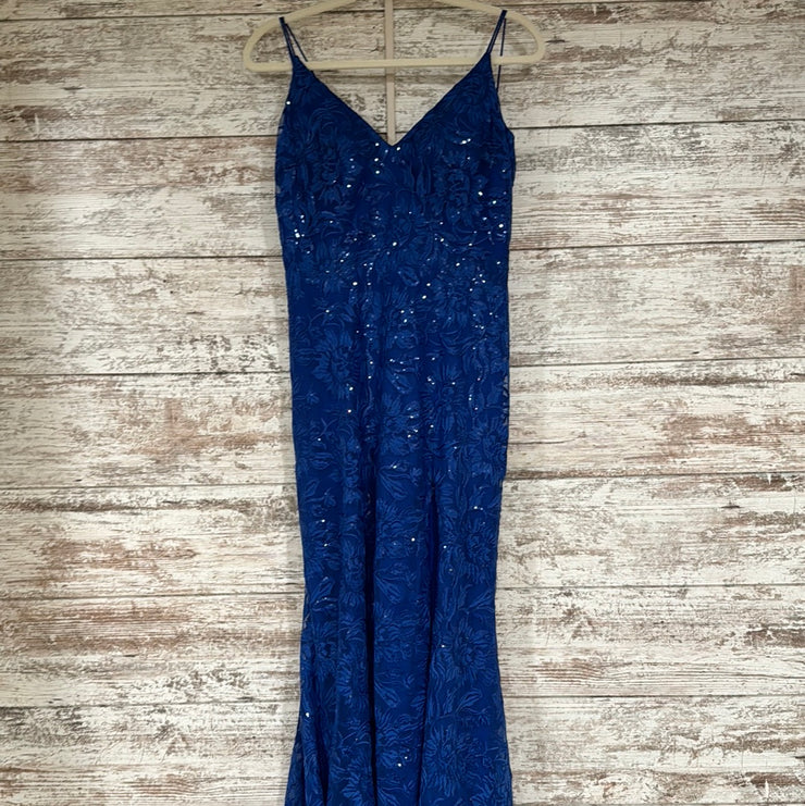 ROYAL BLUE/FLORAL LONG DRESS