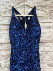 NAVY SEQUIN LONG EVENING GOWN
