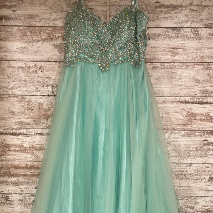 GREEN BEADED TOP PRINCESS GOWN