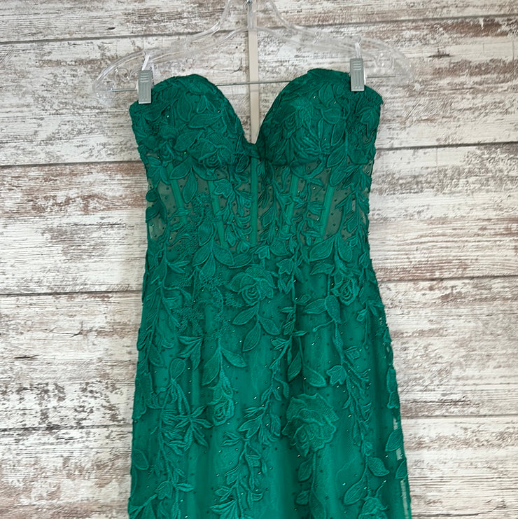 GREEN/FLORAL LONG EVENING GOWN