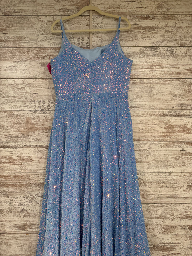 BLUE SEQUIN A LINE GOWN