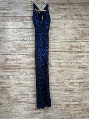 NAVY SEQUIN LONG EVENING GOWN