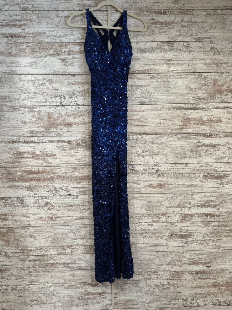 NAVY SEQUIN LONG EVENING GOWN