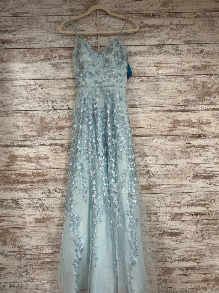 BLUE/FLORAL SPARKLY A LINE GOW