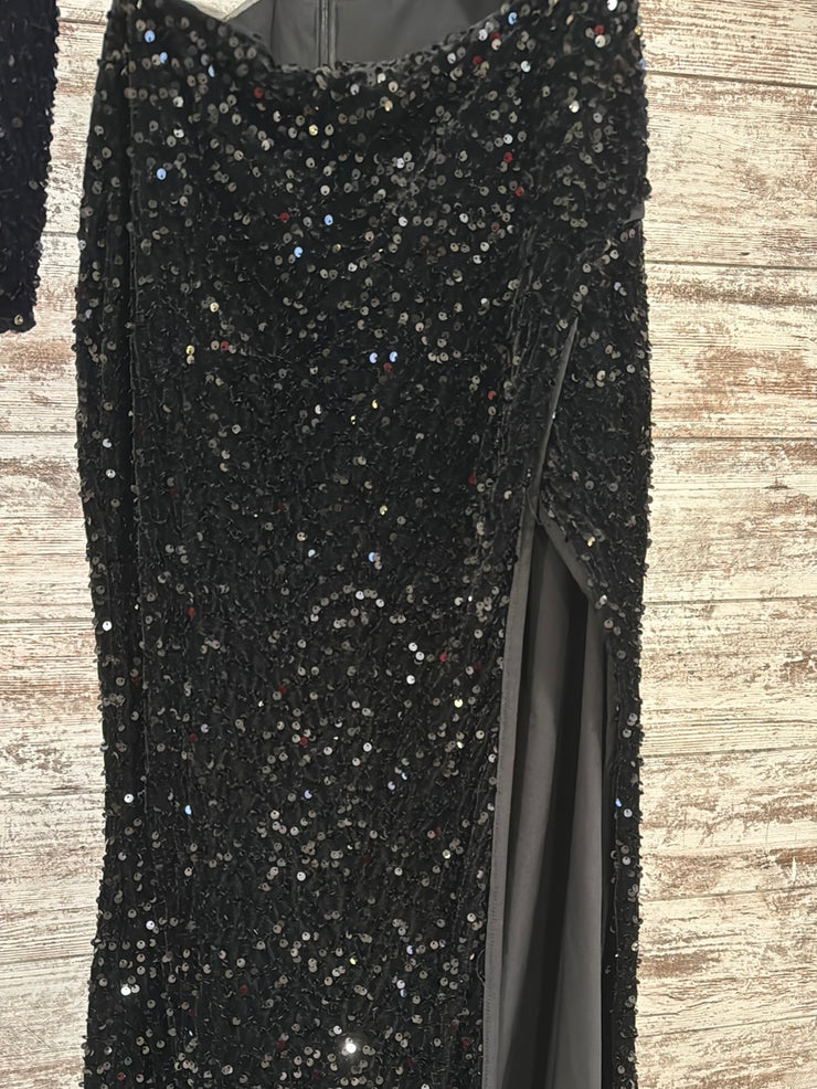 BLACK SEQUIN CUT OUT LONG DRES