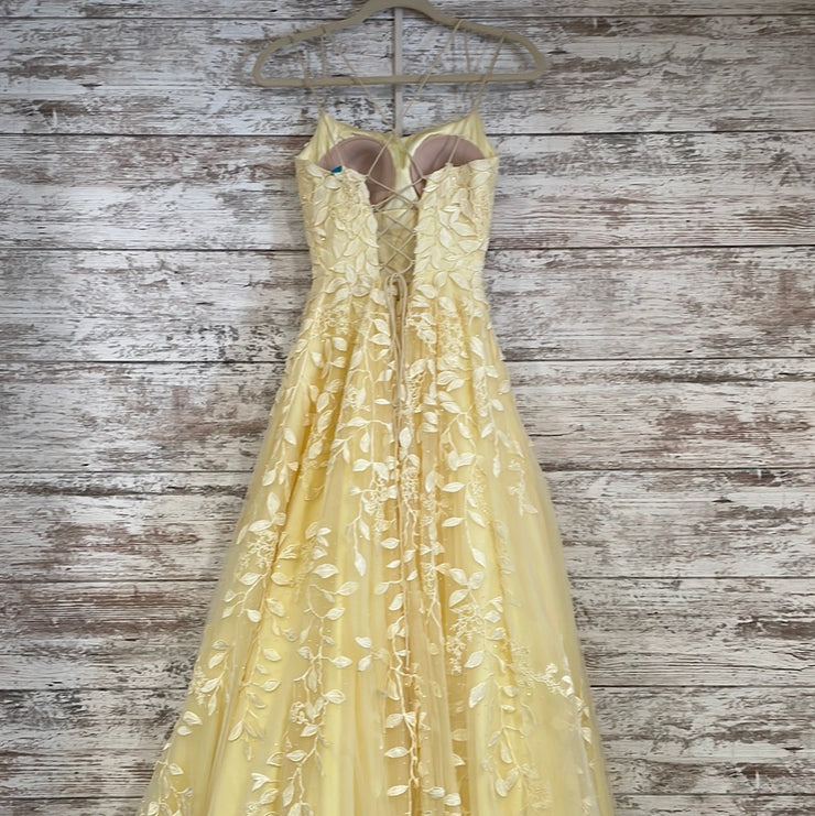 YELLOW/FLORAL A LINE GOWN