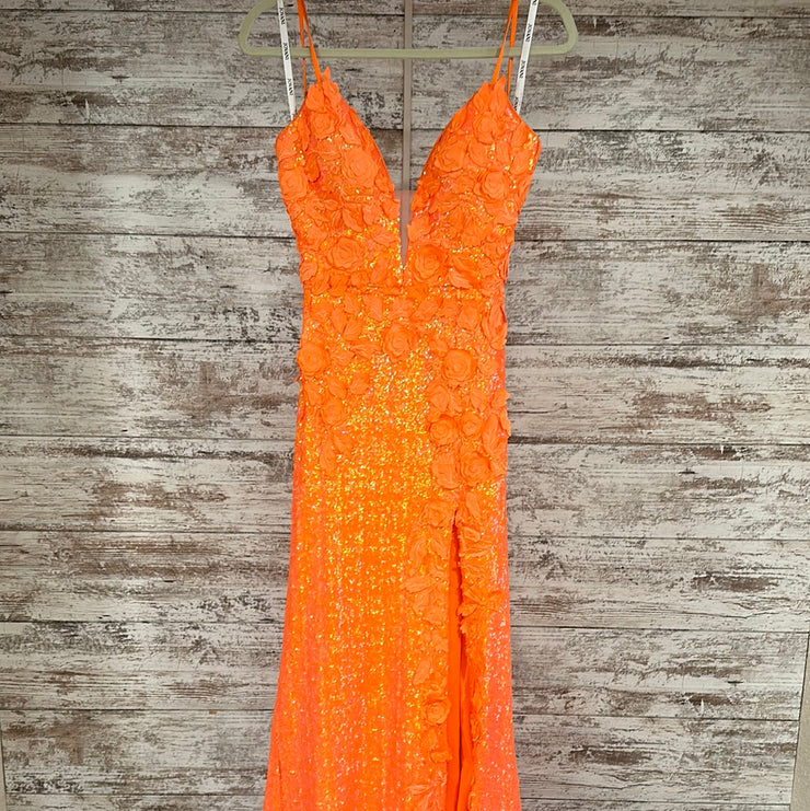 ORANGE/FLORAL LONG EVENING GOW