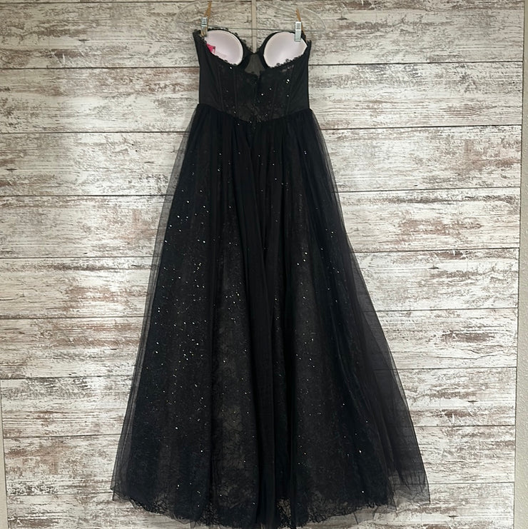 BLACK SPARKLY A LINE GOWN