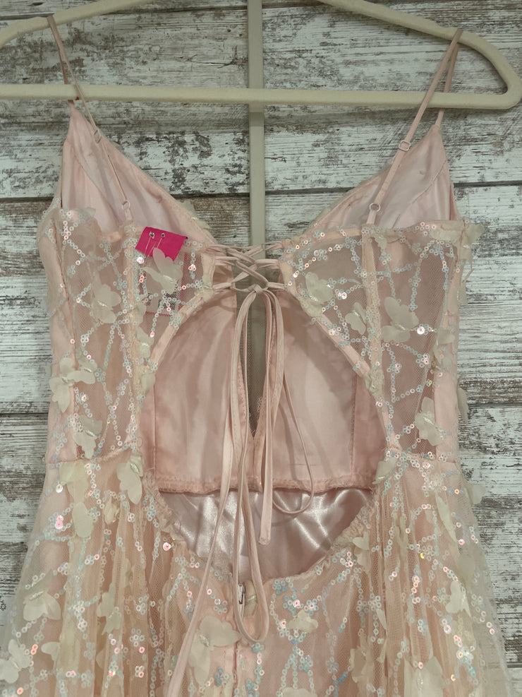 PINK/FLORAL A LINE GOWN