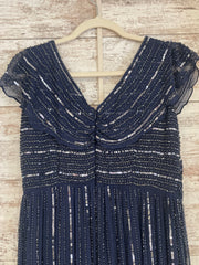 NAVY BEADED LONG EVENING GOWN