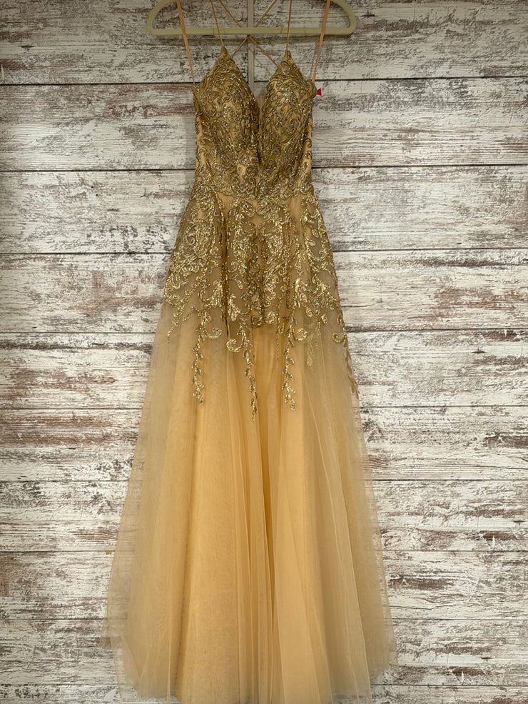 GOLD SPARKLY A LINE GOWN