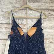 NAVY FLORAL A LINE GOWN (NEW)