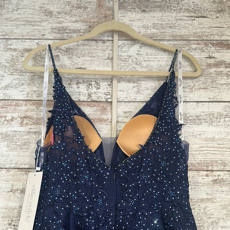 NAVY FLORAL A LINE GOWN (NEW)