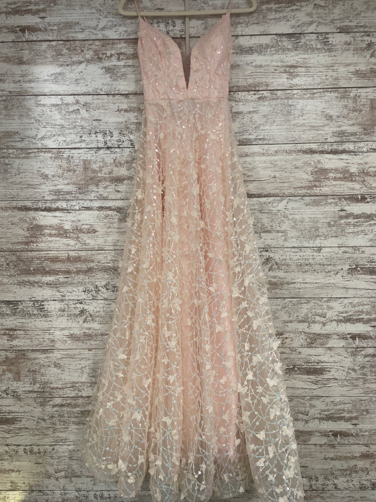 PINK/FLORAL A LINE GOWN