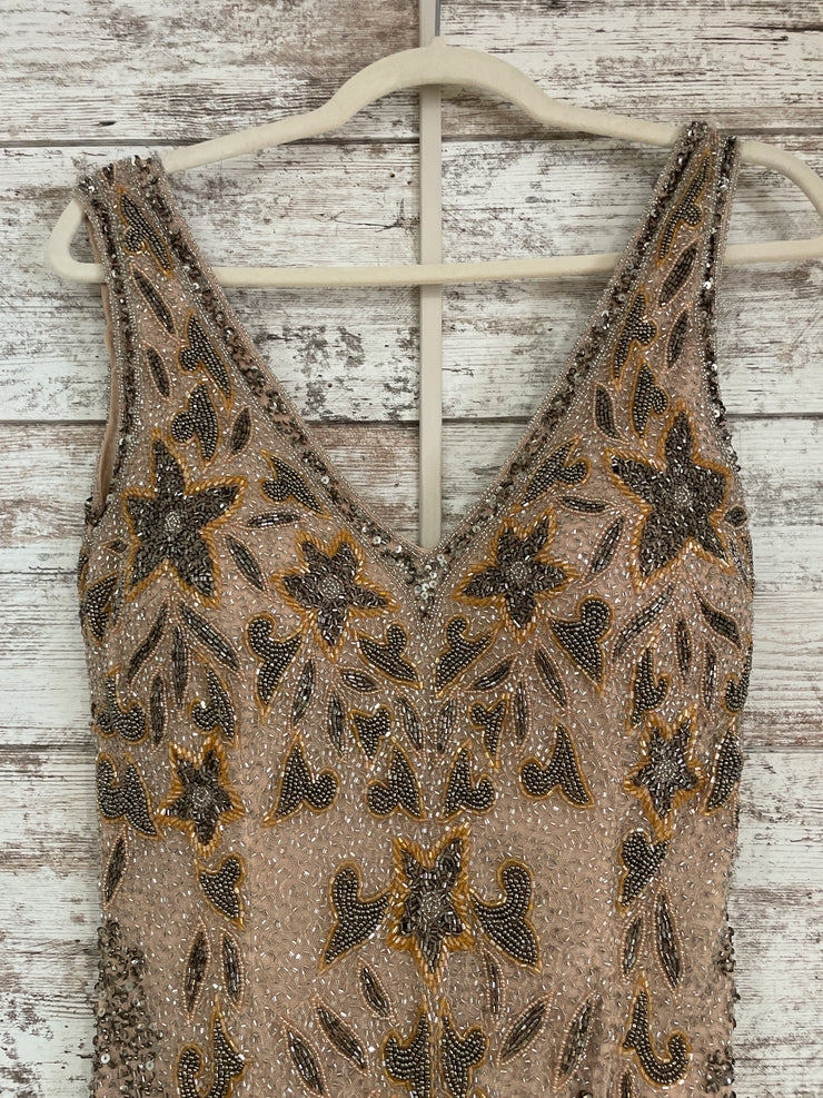 TAN/BROWN BEADED LONG DRESS
