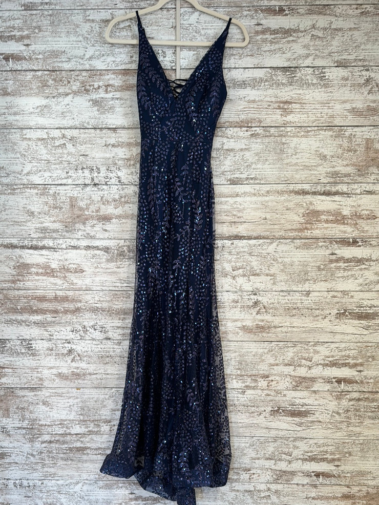 NAVY SPARKLY LONG EVENING GOWN