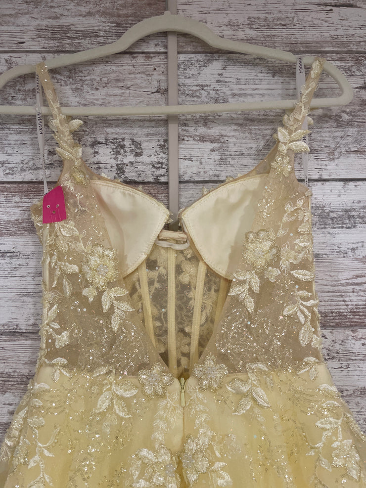 YELLOW/FLORAL A LINE GOWN- NEW