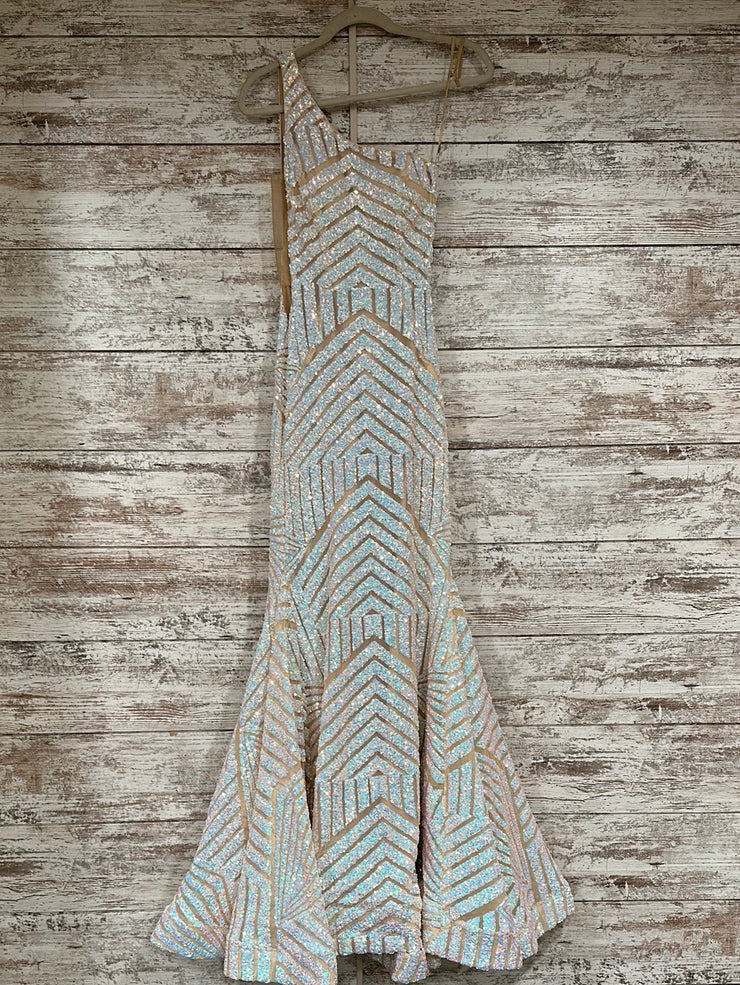 WHITE/PINK SEQUIN MERMAID GOWN