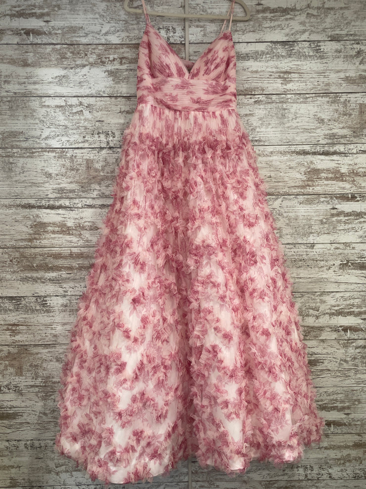PINK/WHITE RUFFLED A LINE GOWN